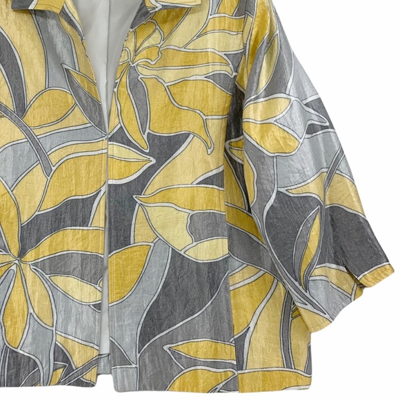 Mod Fashion Yellow and Grey Floral Open Front Blazer - Picture 4 of 14